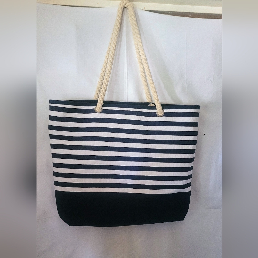 Nautical Striped Tote Bag with Rope Handles